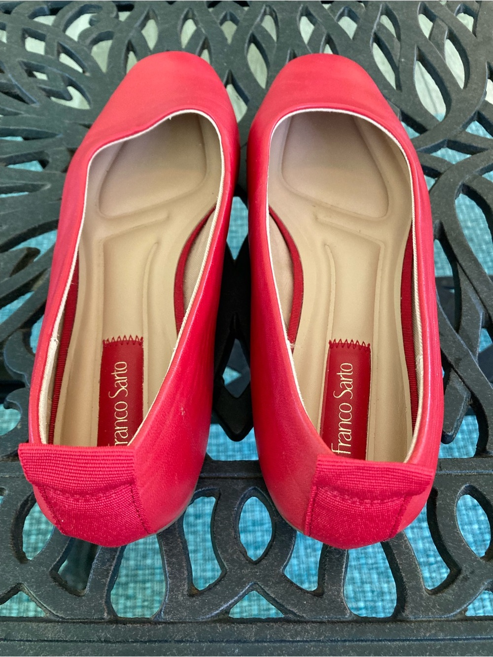 Franco Sarto Red Leather Square-Toe Ballet Flats - Picture 2 of 4